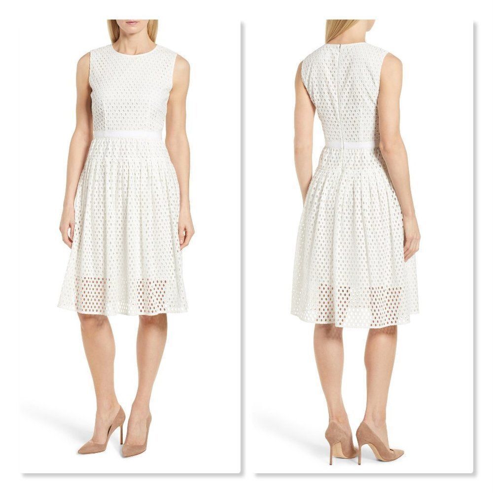 Boss By Hugo Boss Dafalia Cotton Eyelet Dress Size 14 In White